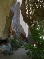 narrow canyon in rocks, usa, new mexico, bandelier national monument