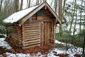 log cabin in the forest in winter