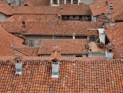 red clay tile roofs of houses in old town