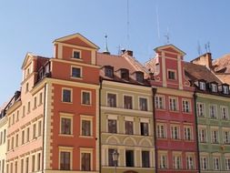 bright painted old houses in line, poland, wroclaw