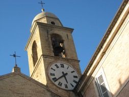 church bell tower with clock at sky, italy