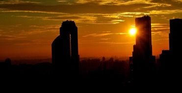 landscape of sunset cityscape with skyscrapers in singapore