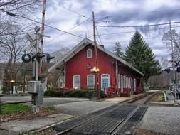 village train station at fall, usa, connecticut, kent