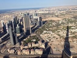 panoramic view of city from burj kalifa tower, uae, dubai