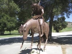 knight, modern equestrian statue in park