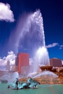 Buckingham Fountain at high-rise buildings, usa, illinois, chicago