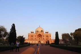 humayun tomb in park at evening, india, delhi