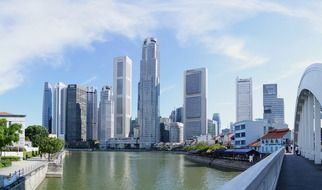 View from the river to the skyscrapers of Singapore