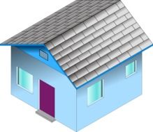 blue house with grey tile roof, illustration