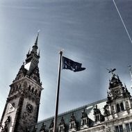 European flag at town hall, germany, hamburg