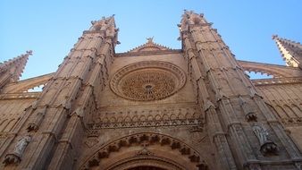 bottom view on the Cathedral of Santa Maria is located in Palma de Majorca