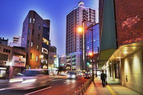 modern city at dusk, japan, kitakyushu