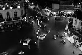 Chaotic traffic in urban street at night