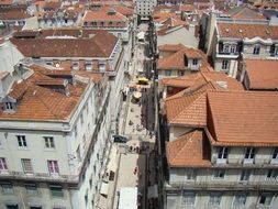 top view of pedestrian street in old city, Lisbon, Portugal