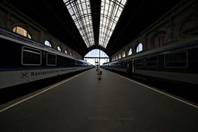 trains at platform in railway station, hungary, budapest