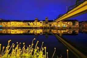 bridge at waterfront of old city at early morning, vietnam, ben binh dong