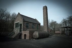 victorian steam house with chimney at winter, uk, england, dudley