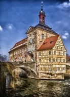 town hall building on bridge at fall, germany, bamberg