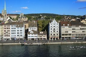 waterfront of old city at summer, swiss confederation, zurich