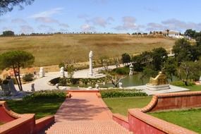 stone stepway in park at buddhist temple in countryside
