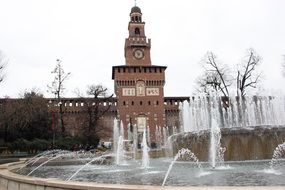 fountain at Sforza Castle on Piazza Castello, italy, milan