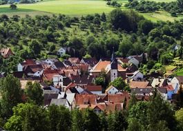 Landscape of village homes with red roofs