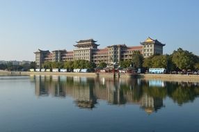 campus building at lake, china, Xiamen