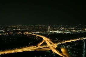 aerial view of night skyline of city from donauturm tower, austria, vienna