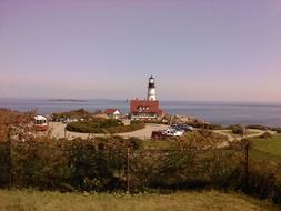 historic lighthouse at ocean, usa, Maine, Cape Elizabeth