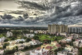 Amrita Vishwa Vidyapeetham corporation buildings in city under clouds, india, Coimbatore