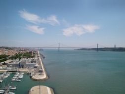 panorama of a suspension bridge connecting Lisbon and Almada