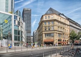 bicycle parking on street in city, germany, frankfurt