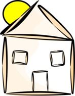 sun behind house, illustration