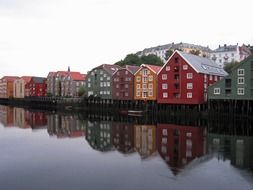 norway bright buildings river Reflection