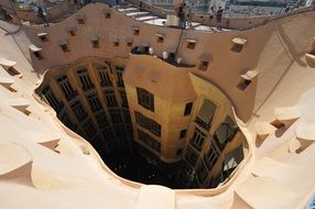 roof view to courtyard of casa milà, spain, barcelona