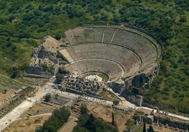 aerial view of ancient greek theatre, turkey, ephesus