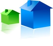 blue and green houses, illustration