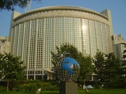 globe sculpture at building of ministry of foreign affairs, china, beijing