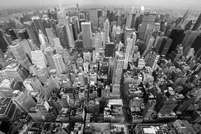 panoramic top view of city, black and white, usa, manhattan, nyc