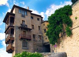 old hanging house at aged stone wall, spain, basin