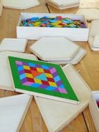 Wooden building blocks for playing rainbow colors