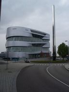 mercedes museum at cloudy day, germany, stuttgart