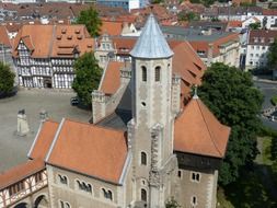 top view of medieval Dankwarderode castle in old town, germany, braunschweig