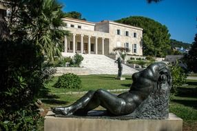black statue of the sculptor mestrovic near a museum in croatia
