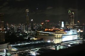 illuminated city at night, thailand, bangkok