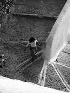 top view of young girl walking on stepway