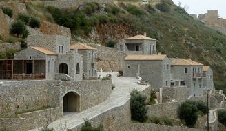 Village with stone temples in Greece