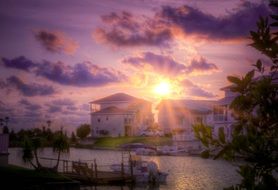 tranquil sunset above canal, usa, florida, naples