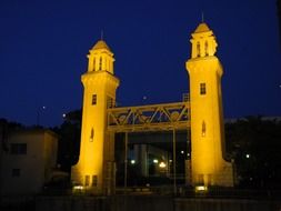 aged sluice gate at night, japan, nagoya