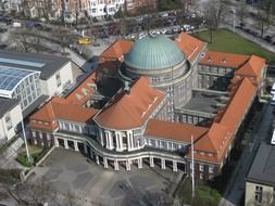 main building and library of university, top view, germany, hamburg